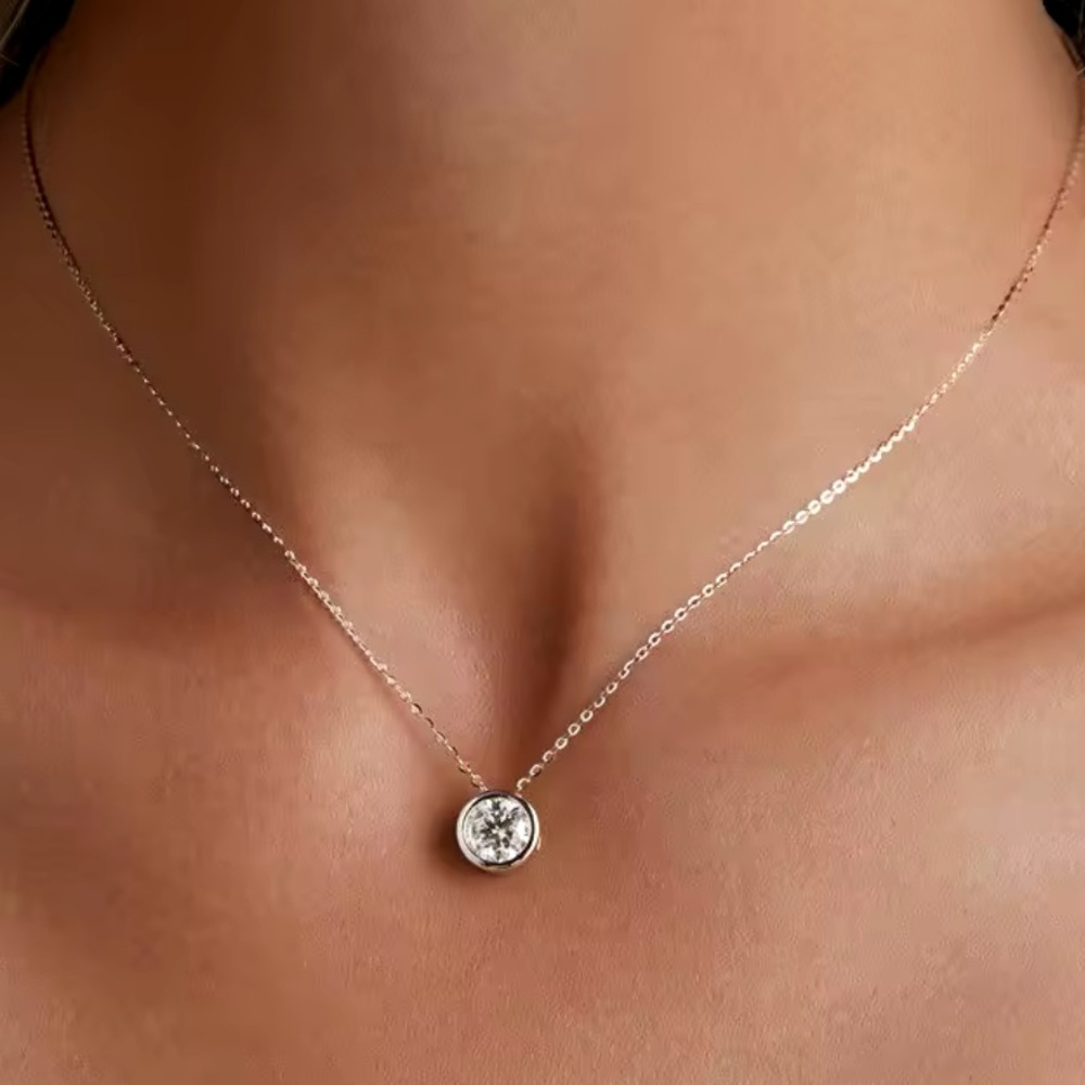 Classic DColor Moissanite 1 ct Stud Necklace 18KGold Plated 925SterliS-Certified